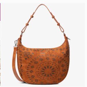 Desigual Half Moon Shoulder Bag RARE WESTERN CHIC EMBOSSED VEGAN MANDALAS